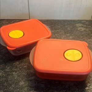 Tupperware Microwave Vent N Serve Orange and Yellow Storage Set of 2